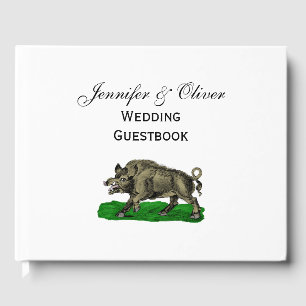 Vintage Wild Boar Drawing BW #3C Guest Book