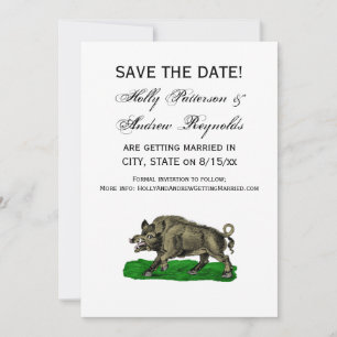 Vintage Wild Boar Drawing BW #3C Invitation