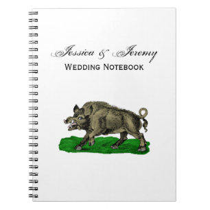 Vintage Wild Boar Drawing BW #3C Notebook