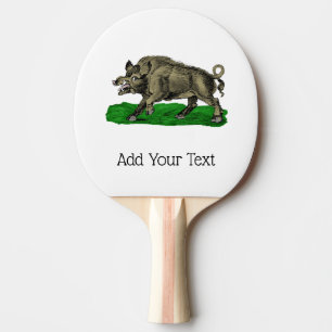 Vintage Wild Boar Drawing BW #3C Ping Pong Paddle