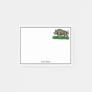 Vintage Wild Boar Drawing BW #3C Post-it Notes