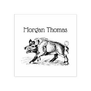 Vintage Wild Boar Drawing BW #3C Rubber Stamp