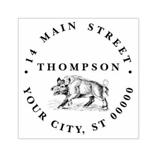 Vintage Wild Boar Drawing BW #3C Rubber Stamp