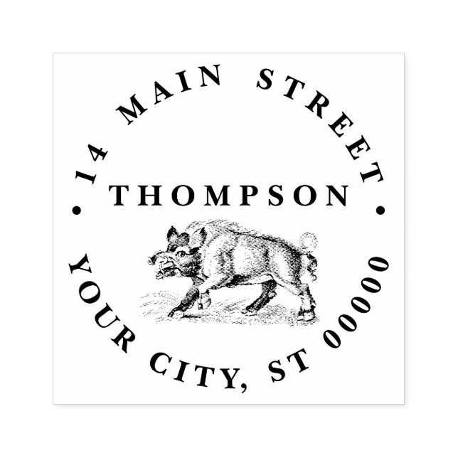 Vintage Wild Boar Drawing BW #3C Rubber Stamp (Imprint)