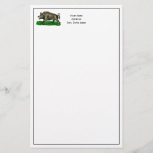 Vintage Wild Boar Drawing BW #3C Stationery