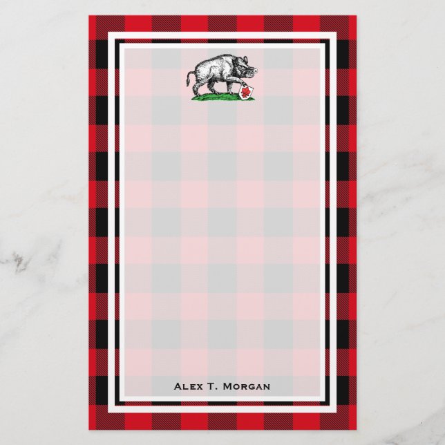 Vintage Wild Boar Drawing BW #3C Stationery (Front)