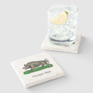 Vintage Wild Boar Drawing BW #3C Stone Coaster