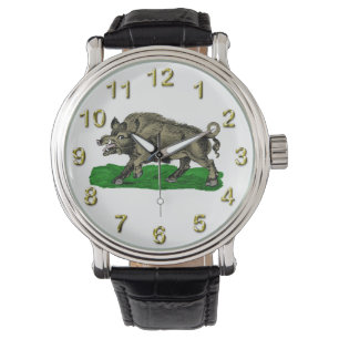 Vintage Wild Boar Drawing BW #3C Watch