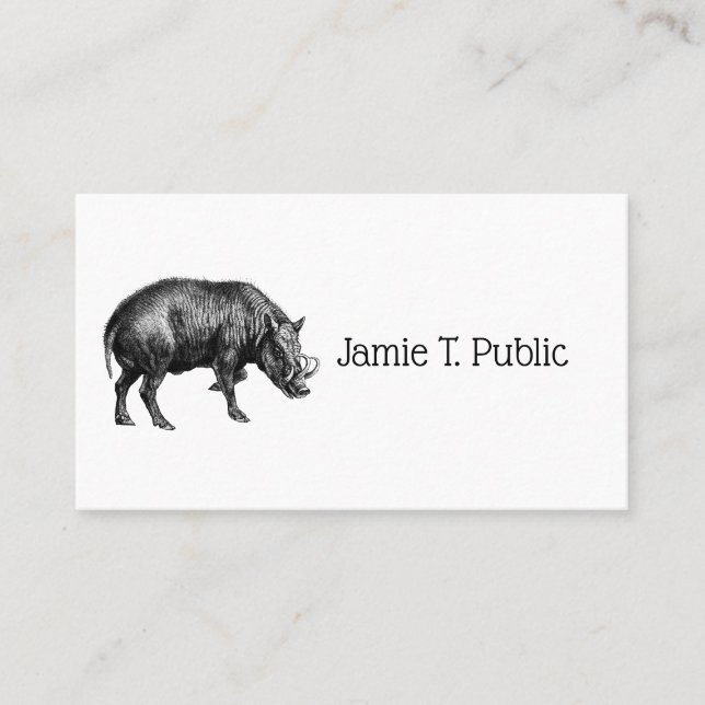 Vintage Wild Boar Drawing BW Business Card (Front)