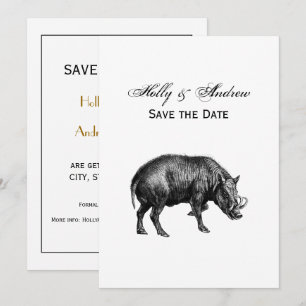 Vintage Wild Boar Drawing BW Invitation