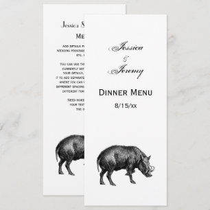 Vintage Wild Boar Drawing BW Invitation
