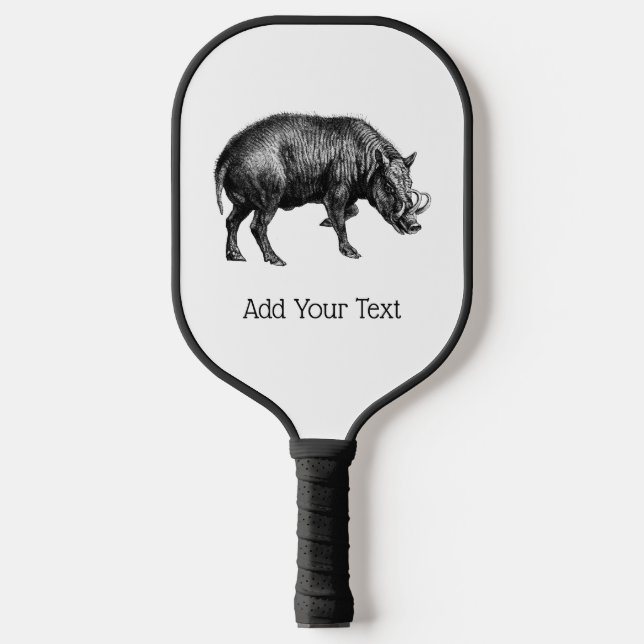 Vintage Wild Boar Drawing BW Pickleball Paddle (Front)