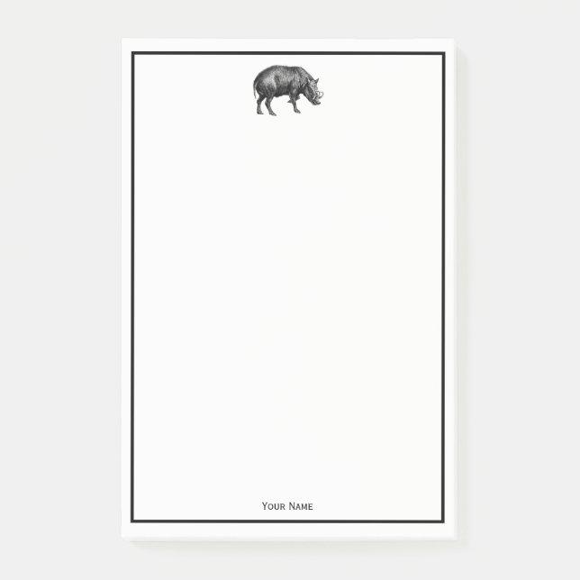 Vintage Wild Boar Drawing BW Post-it Notes (Front)
