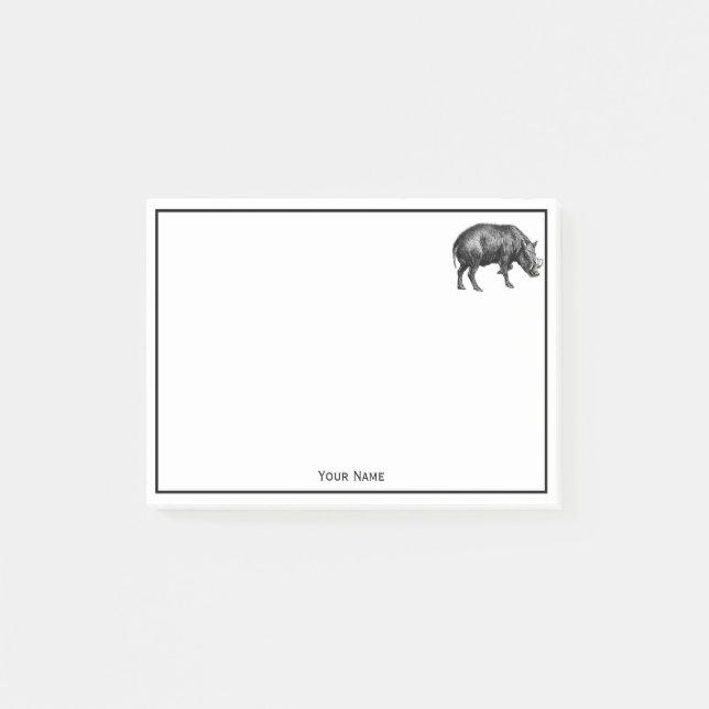 Vintage Wild Boar Drawing BW Post-it Notes (Front)