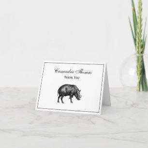 Vintage Wild Boar Drawing BW Thank You Card
