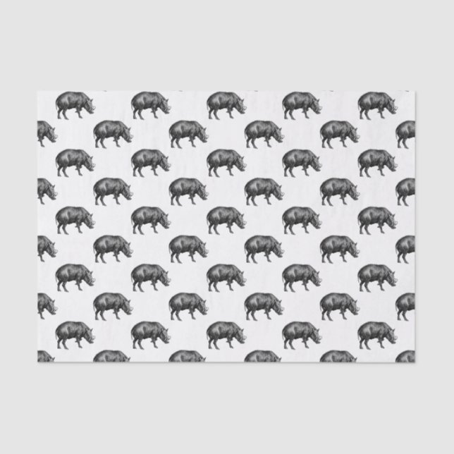 Vintage Wild Boar Drawing BW Tissue Paper (Front)