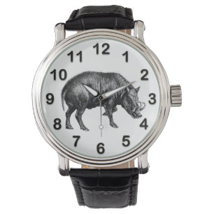 Vintage Wild Boar Drawing BW Watch
