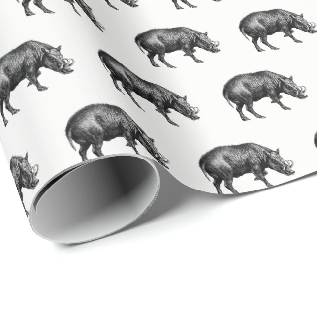Vintage Wild Boar Drawing BW Wrapping Paper (Roll Corner)