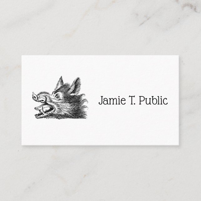 Vintage Wild Boar Head Drawing BW Business Card (Front)