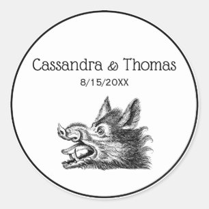 Vintage Wild Boar Head Drawing BW Classic Round Sticker