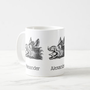 Vintage Wild Boar Head Drawing BW Coffee Mug