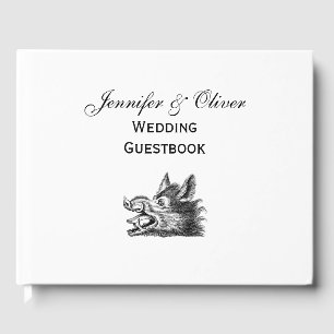 Vintage Wild Boar Head Drawing BW Guest Book