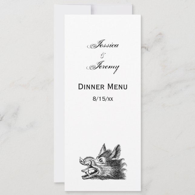 Vintage Wild Boar Head Drawing BW Invitation (Front)