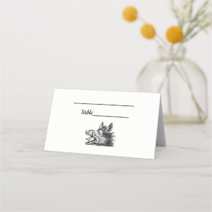 Vintage Wild Boar Head Drawing BW Place Card