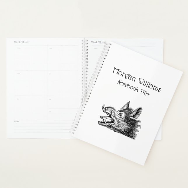 Vintage Wild Boar Head Drawing BW Planner (Display)