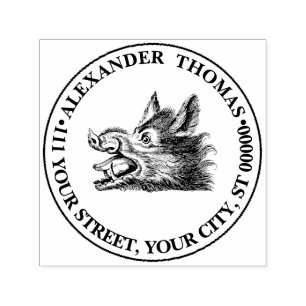 Vintage Wild Boar Head Drawing BW Self-inking Stamp