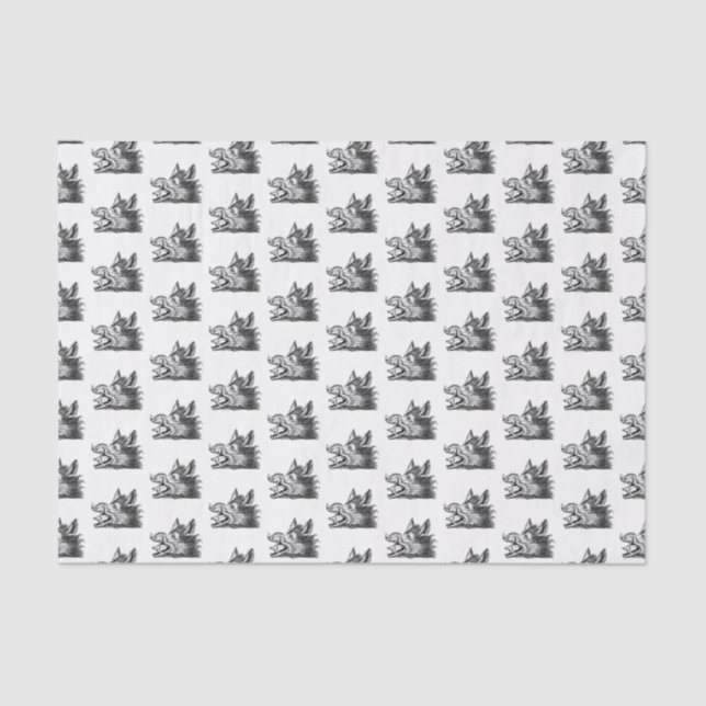 Vintage Wild Boar Head Drawing BW Tissue Paper (Front)