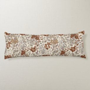 Vintage Wild Floral Brown Flower Nature Pattern Body Cushion