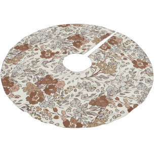 Vintage Wild Floral Brown Flower Nature Pattern Brushed Polyester Tree Skirt