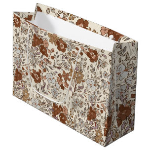 Vintage Wild Floral Brown Flower Nature Pattern Large Gift Bag