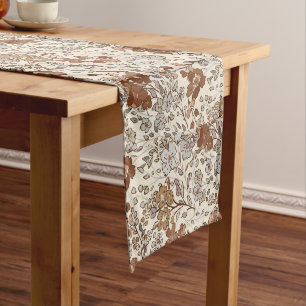 Vintage Wild Floral Brown Flower Nature Pattern Short Table Runner