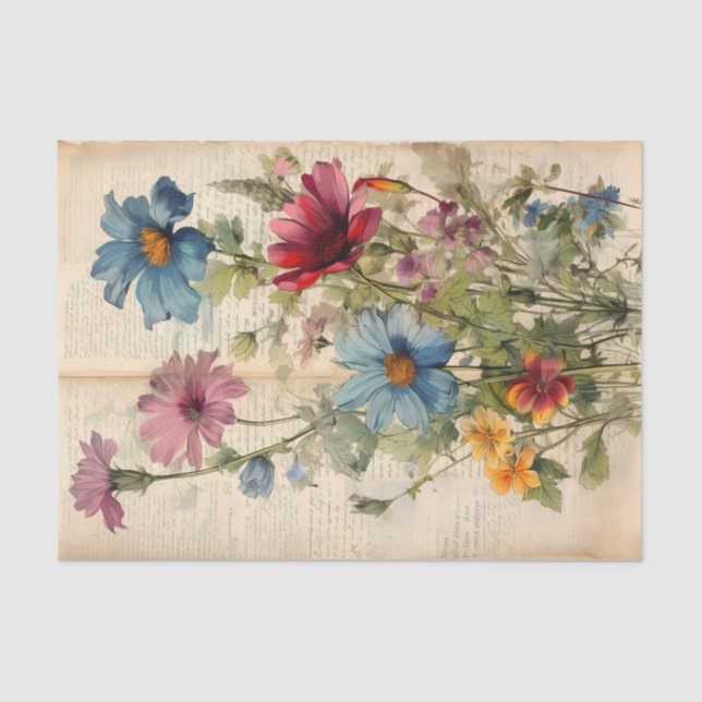 Vintage Wild Flowers on old paper Decoupage (Front)