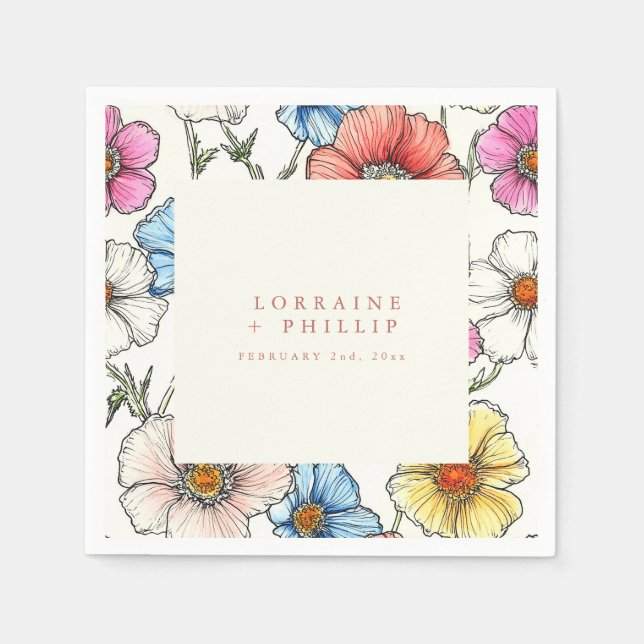 Vintage wild flowers wedding napkin (Front)