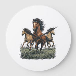Vintage Wild Horses Running Western Vector Shirt_1 Large Clock