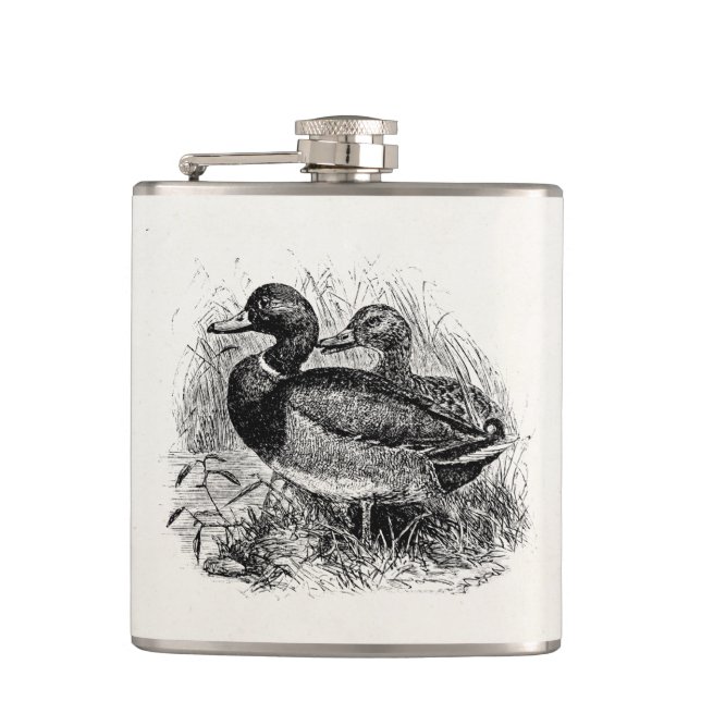 Vintage Wild Mallard Ducks Personalised Template Hip Flask (Front)