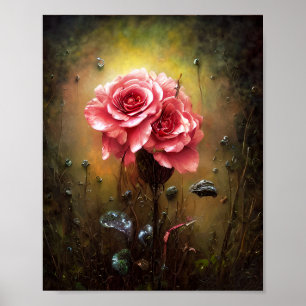 Vintage wild pink roses poster