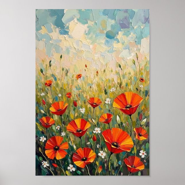 Vintage Wild Poppy Meadow Art Poster (Front)