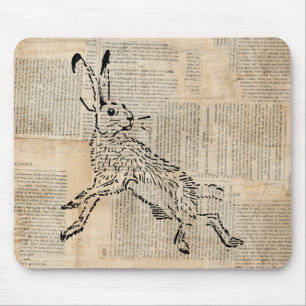 Vintage Wild Rabbit with Newspaper Background Mouse Mat