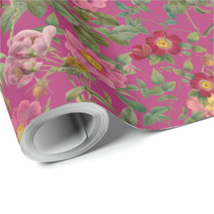 Vintage Wild Rose Gift Paper in Berry Pink