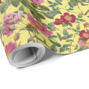 Vintage Wild Rose Gift Paper in Buttercup Yellow