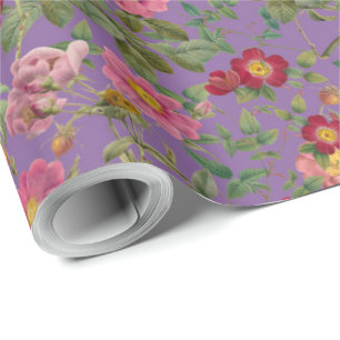 Vintage Wild Rose Gift Paper in Orchid Purple