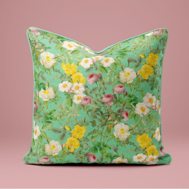 Vintage Wild Rose Pillow in Aqua Blue (Creator Uploaded)