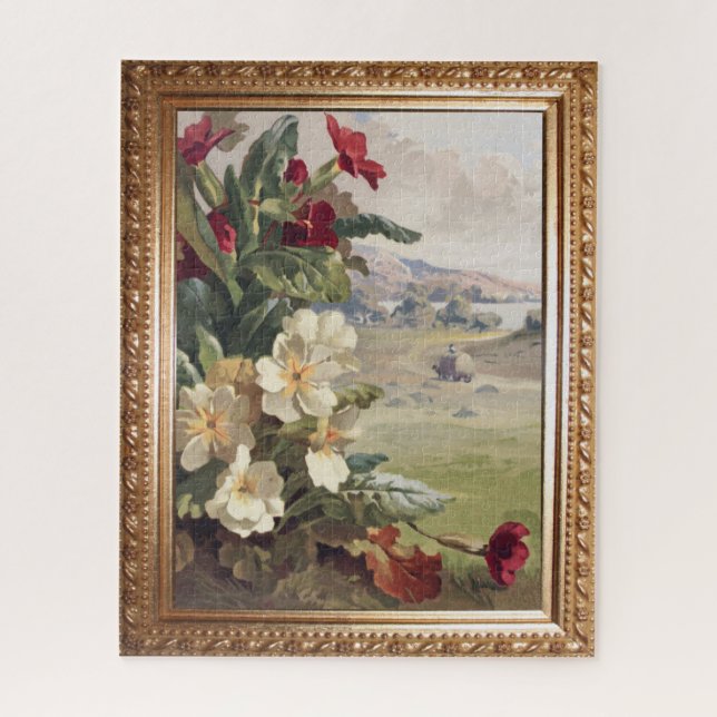 Vintage Wild Roses and Rustic Scene Jigsaw Puzzle (Vertical)