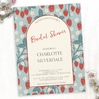 Vintage Wild Strawberry Bridal Shower Invitation Postcard