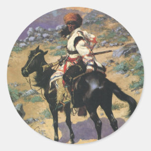 Vintage Wild West, An Indian Trapper by Remington Classic Round Sticker