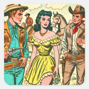 Vintage Wild West Country Comics Square Sticker